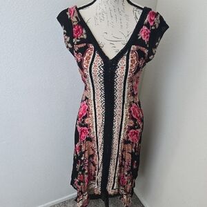 Black and Pink High-Low Sundress with V-Neck